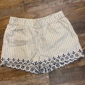 Madewell Striped Scalloped Embroidered Shorts